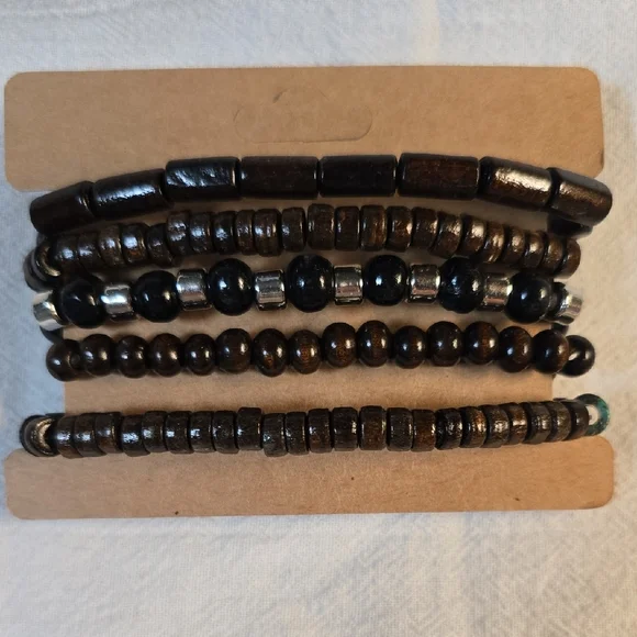 Brown Wooden Beaded Bracelet Set - Picture 3 of 3